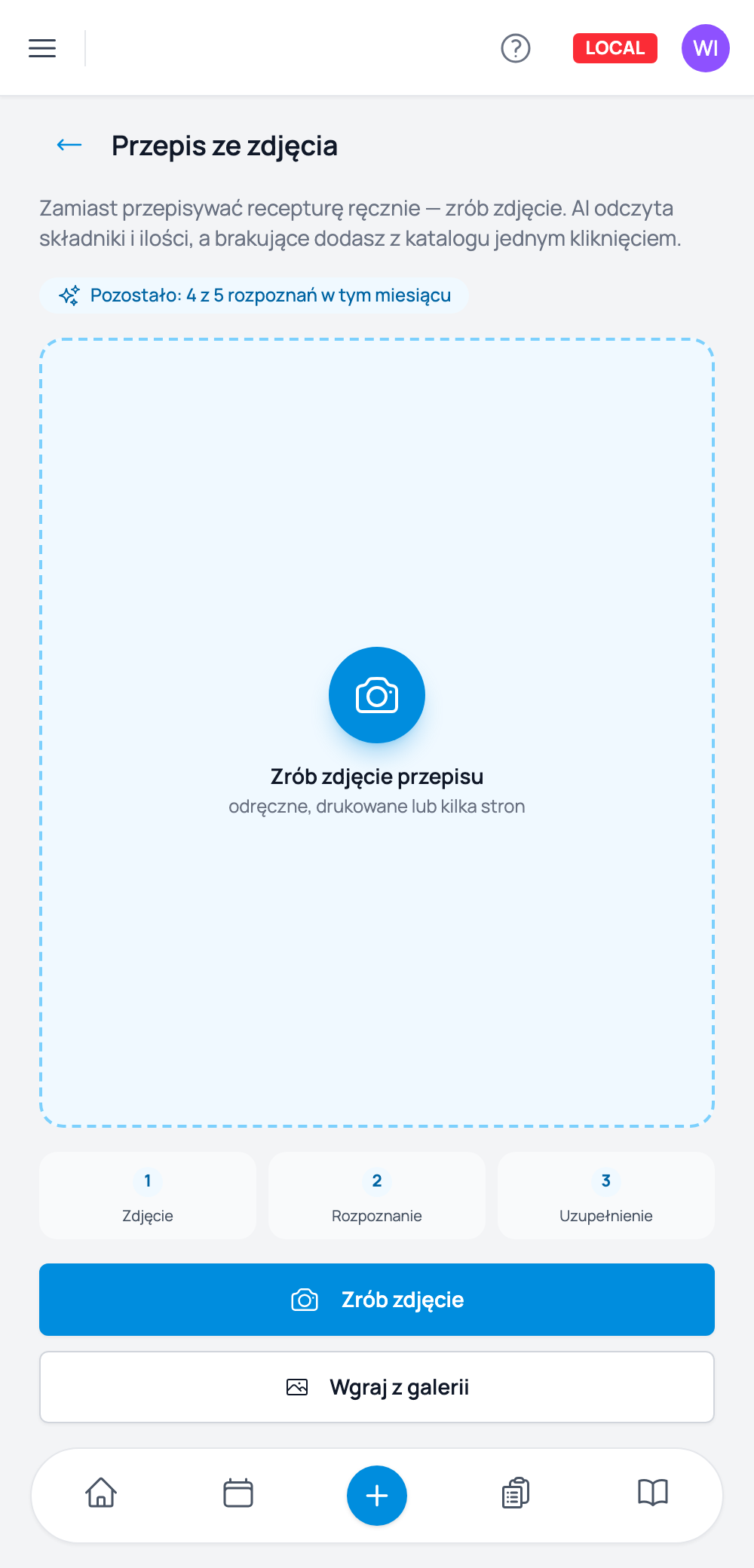 Dodawanie zdjęć przepisu na ekranie „Przepis ze zdjęcia” w Cukrio