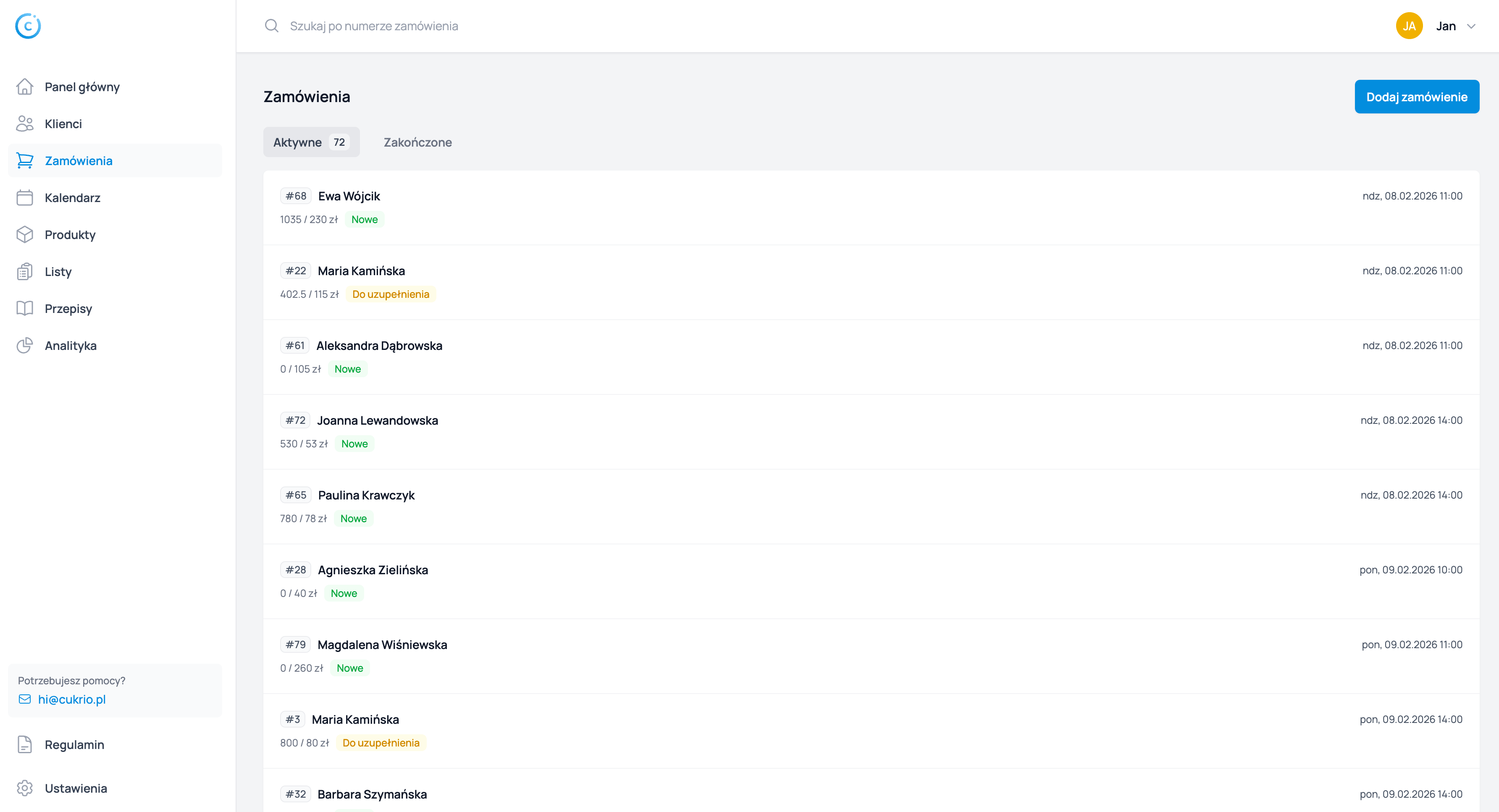Zrzut ekranu aplikacji Cukrio